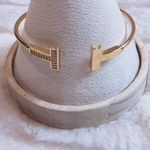 Gold Open Cuff Bracelet with Pavé Accent